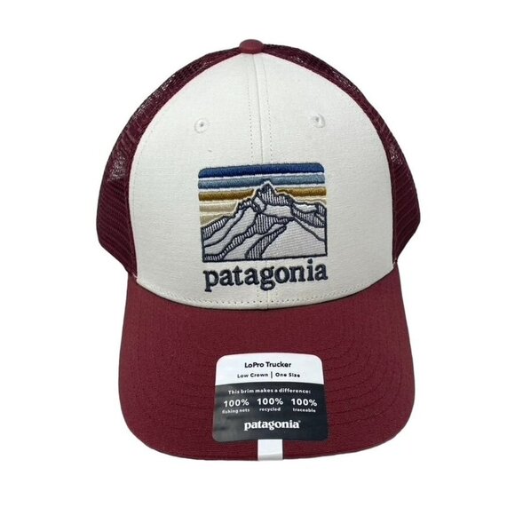 Patagonia Accessories - Patagonia Line Logo Ridge LoPro Trucker Hat White Red Adjustable Snapback  B32